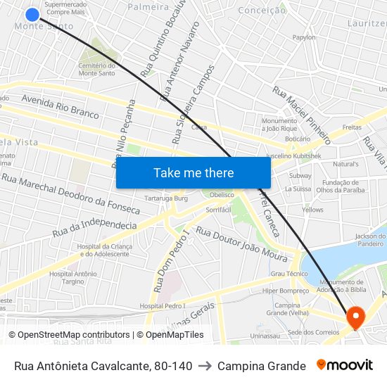 Rua Antônieta Cavalcante, 80-140 to Campina Grande map