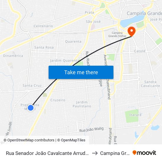 Rua Senador João Cavalcante Arruda, 369-417 to Campina Grande map