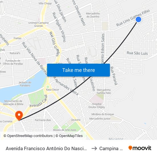 Avenida Francisco Antônio Do Nascimento, 569-673 to Campina Grande map