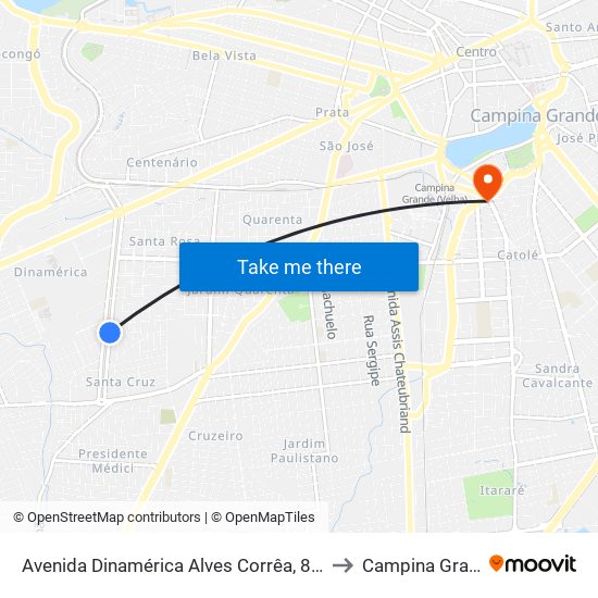 Avenida Dinamérica Alves Corrêa, 883-917 to Campina Grande map