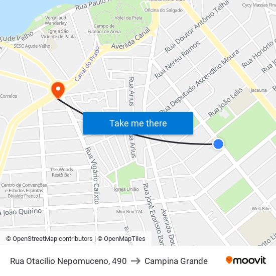 Rua Otacílio Nepomuceno, 490 to Campina Grande map