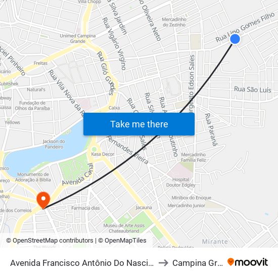 Avenida Francisco Antônio Do Nascimento, 249 to Campina Grande map