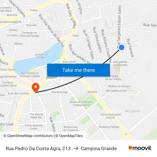 Rua Pedro Da Costa Agra, 213 to Campina Grande map
