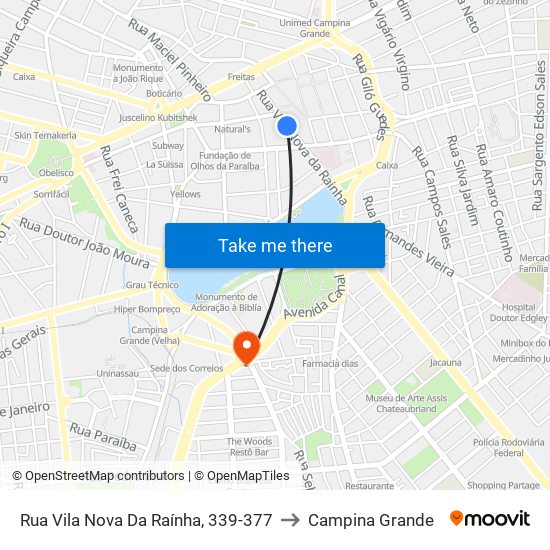 Rua Vila Nova Da Raínha, 339-377 to Campina Grande map