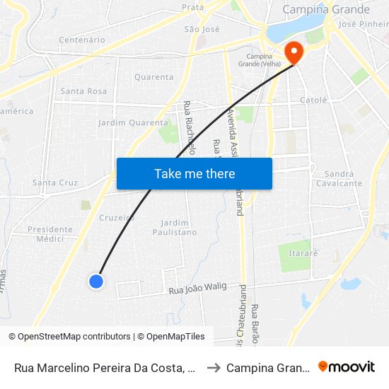 Rua Marcelino Pereira Da Costa, 350 to Campina Grande map