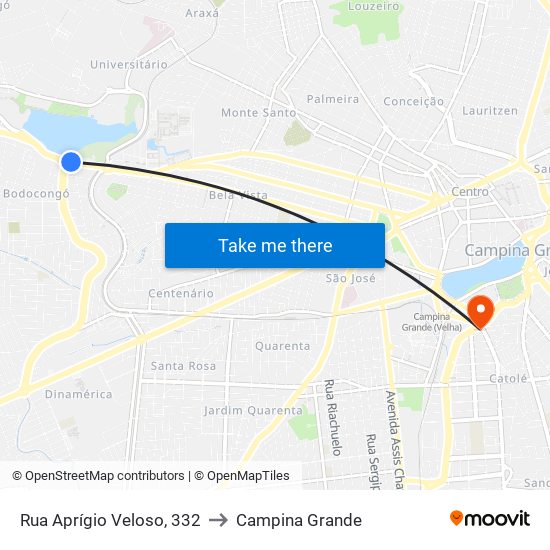 Rua Aprígio Veloso, 332 to Campina Grande map