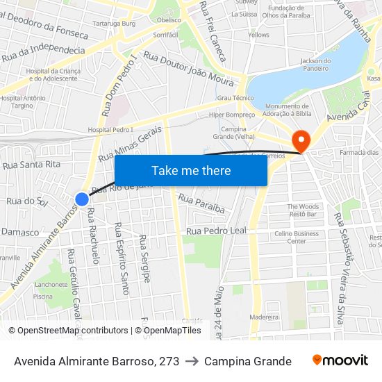 Avenida Almirante Barroso, 273 to Campina Grande map