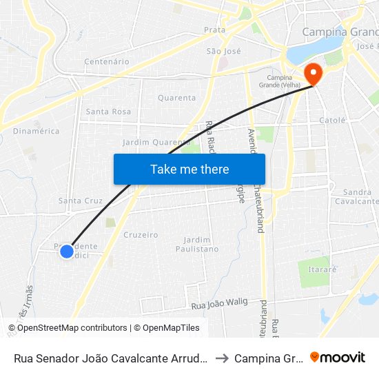 Rua Senador João Cavalcante Arruda, 524-574 to Campina Grande map