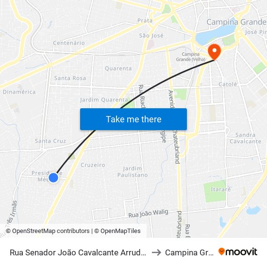 Rua Senador João Cavalcante Arruda, 257-315 to Campina Grande map