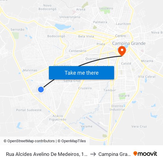 Rua Alcídes Avelino De Medeiros, 100-138 to Campina Grande map