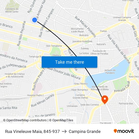 Rua Vineleuve Maia, 845-937 to Campina Grande map