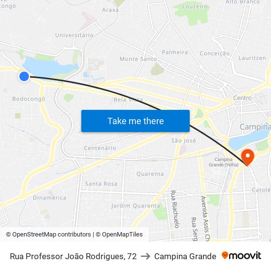 Rua Professor João Rodrigues, 72 to Campina Grande map