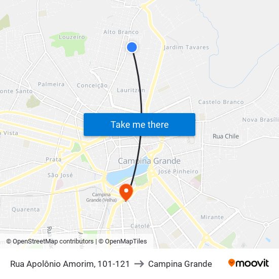 Rua Apolônio Amorim, 101-121 to Campina Grande map