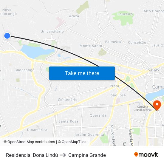 Residencial Dona Lindú to Campina Grande map