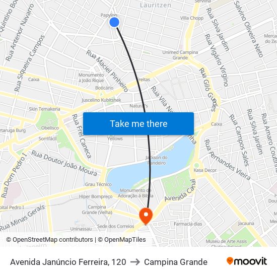 Avenida Janúncio Ferreira, 120 to Campina Grande map