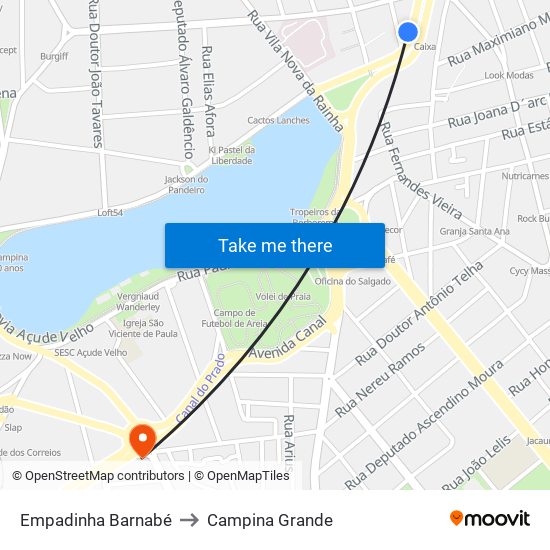 Empadinha Barnabé to Campina Grande map