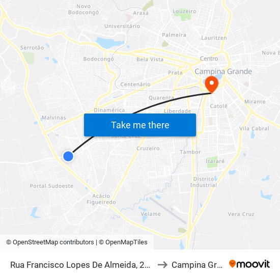 Rua Francisco Lopes De Almeida, 2058-2070 to Campina Grande map