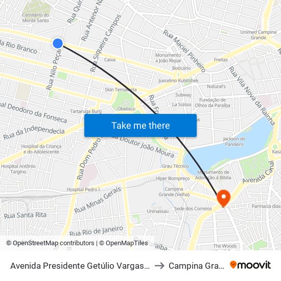 Avenida Presidente Getúlio Vargas, 1127 to Campina Grande map