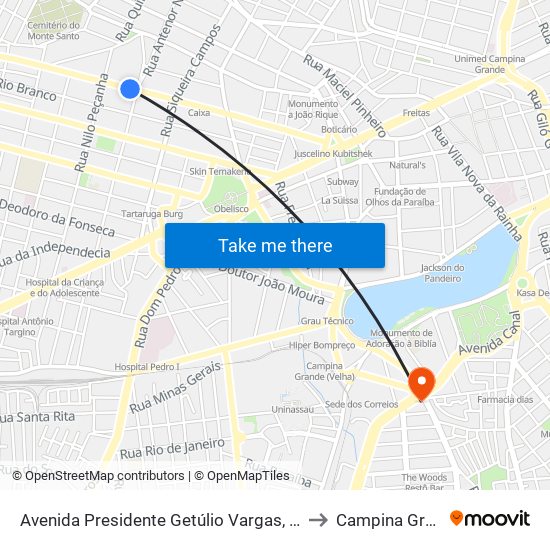 Avenida Presidente Getúlio Vargas, 947-987 to Campina Grande map