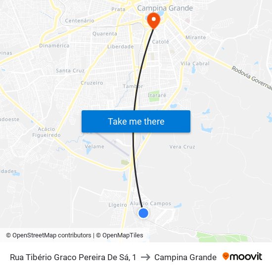 Rua Tibério Graco Pereira De Sá, 1 to Campina Grande map