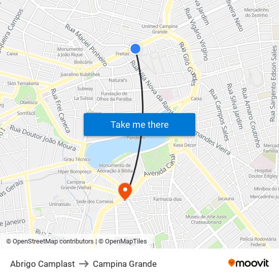 Abrigo Camplast to Campina Grande map