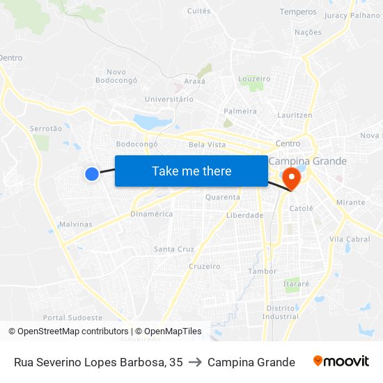 Rua Severino Lopes Barbosa, 35 to Campina Grande map