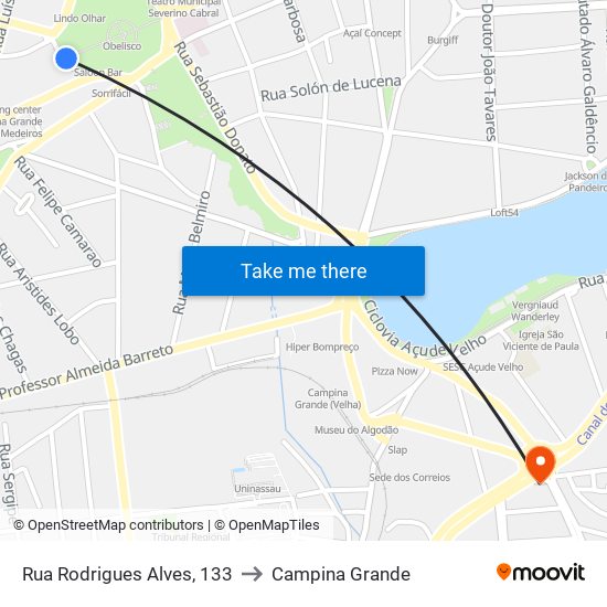 Rua Rodrigues Alves, 133 to Campina Grande map