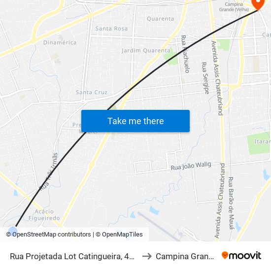 Rua Projetada Lot Catingueira, 482 to Campina Grande map