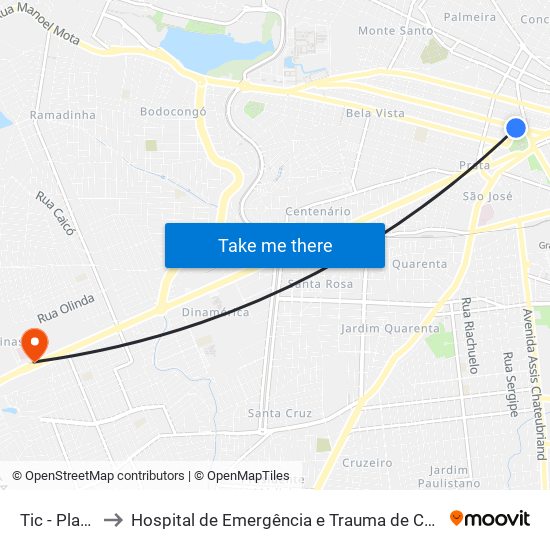 Tic - Plataforma 06b to Hospital de Emergência e Trauma de Campina Grande Dom Luiz Gonzaga Fernandes map