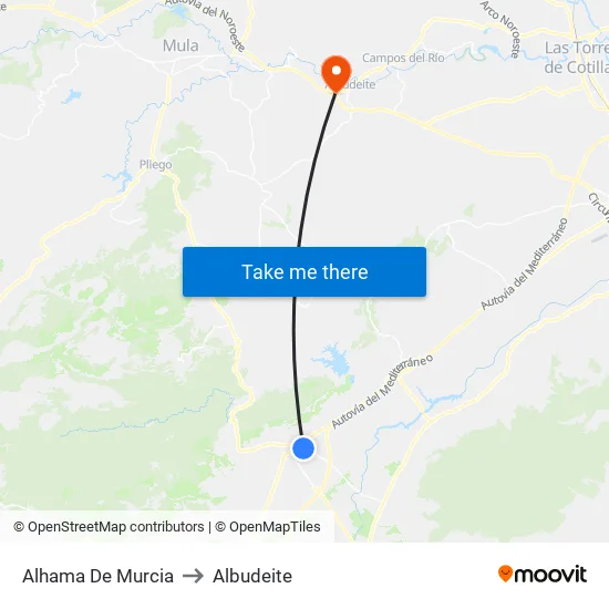 Alhama De Murcia to Albudeite map