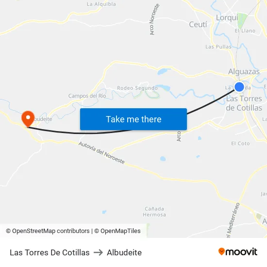Las Torres De Cotillas to Albudeite map