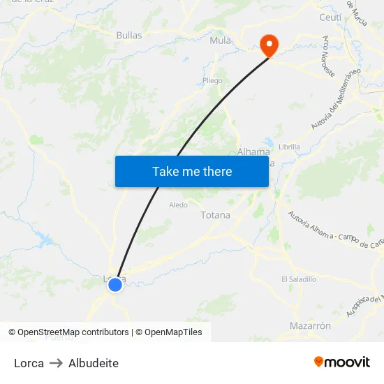 Lorca to Albudeite map