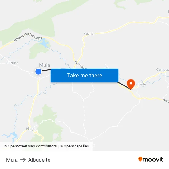 Mula to Albudeite map