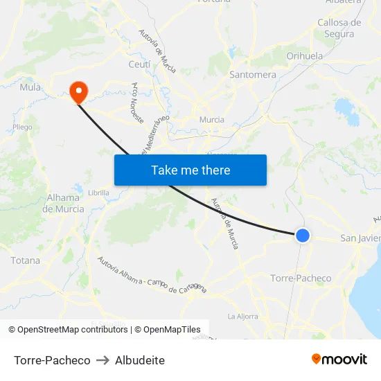 Torre-Pacheco to Albudeite map