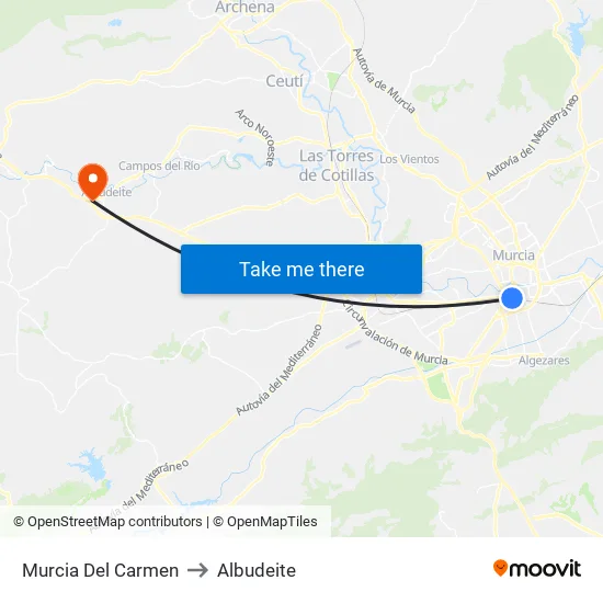 Murcia Del Carmen to Albudeite map