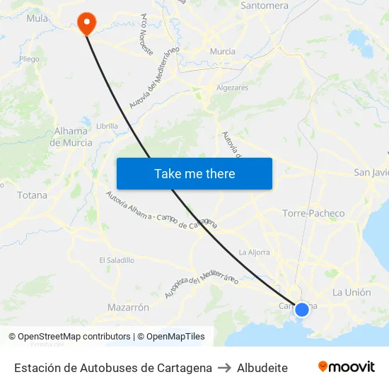 Estación de Autobuses de Cartagena to Albudeite map