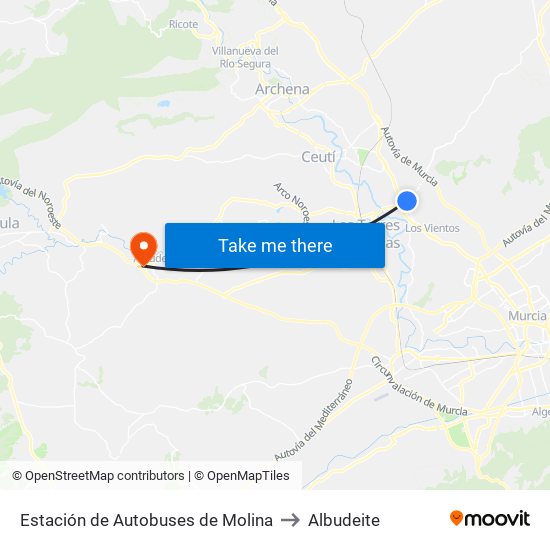 Estación de Autobuses de Molina to Albudeite map