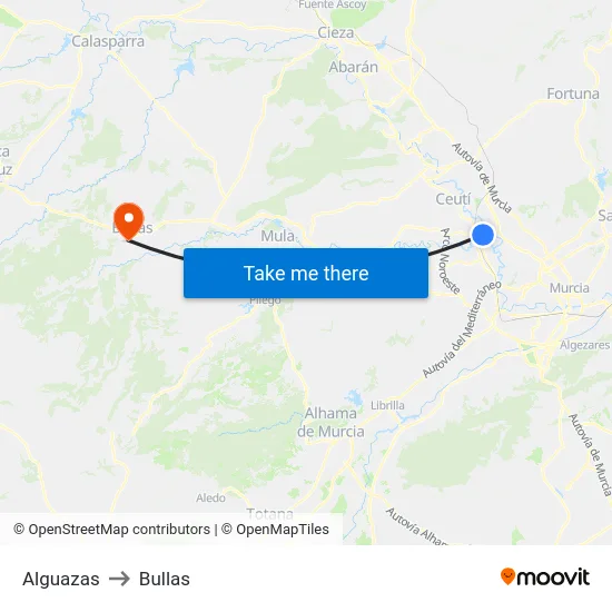 Alguazas to Bullas map