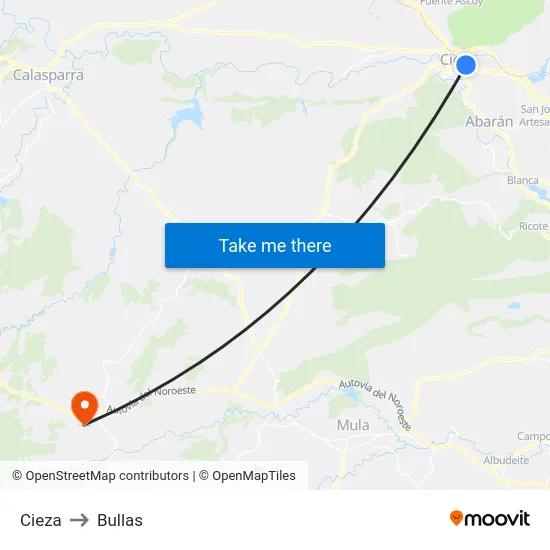 Cieza to Bullas map