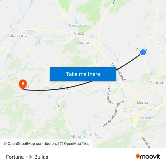 Fortuna to Bullas map