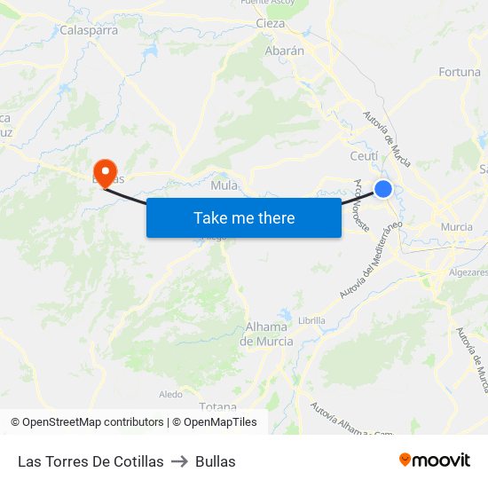 Las Torres De Cotillas to Bullas map