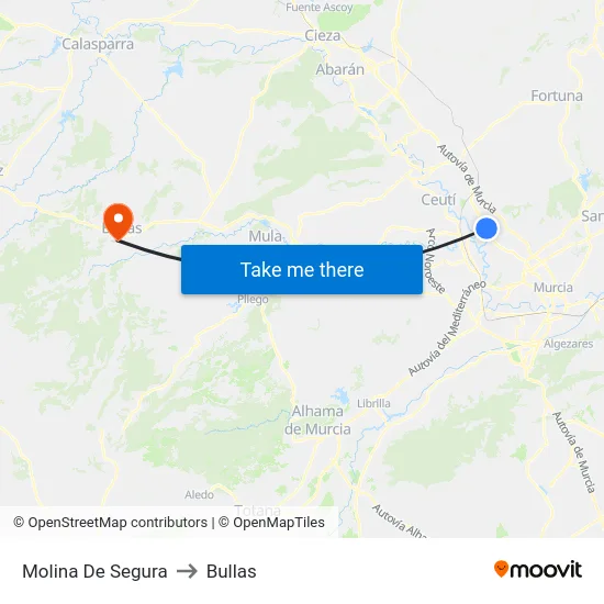 Molina De Segura to Bullas map