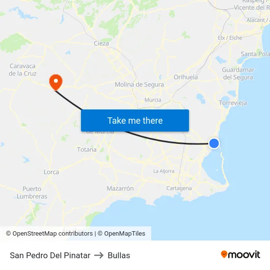 San Pedro Del Pinatar to Bullas map
