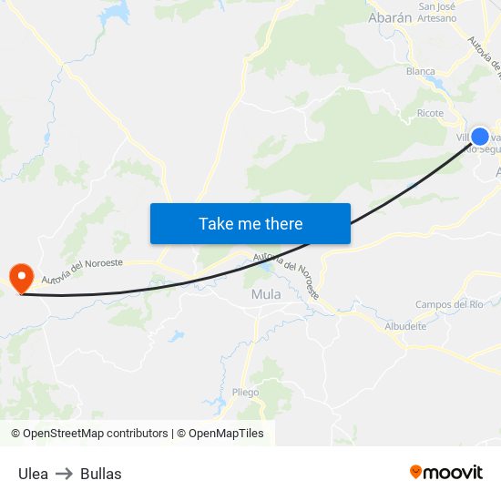 Ulea to Bullas map
