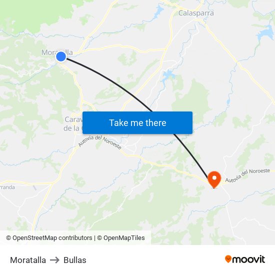 Moratalla to Bullas map