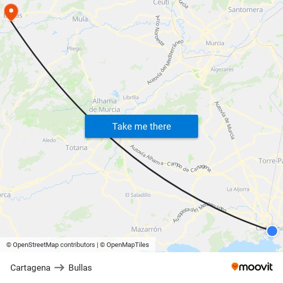 Cartagena to Bullas map