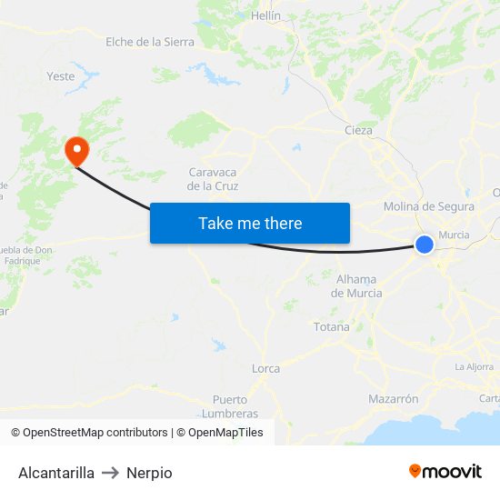 Alcantarilla to Nerpio map