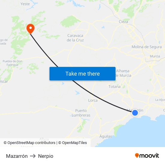 Mazarrón to Nerpio map