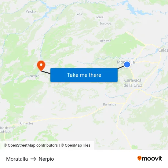 Moratalla to Nerpio map