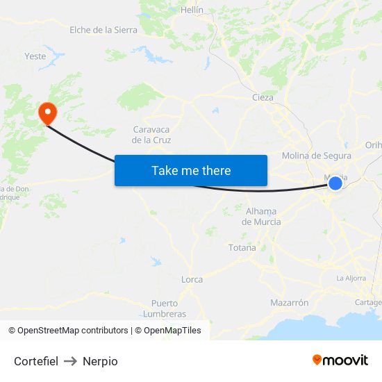 Cortefiel to Nerpio map